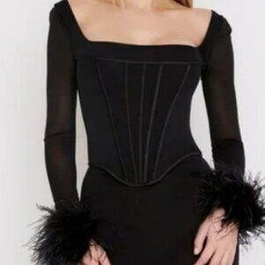 House of CB Stella Feather Trim Black Corset Top - Size XL
